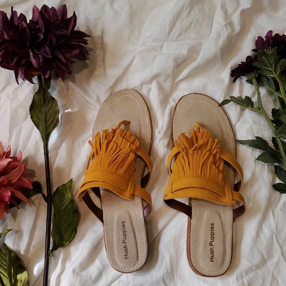 Mustard Yellow Fringe Sandals NWOT!